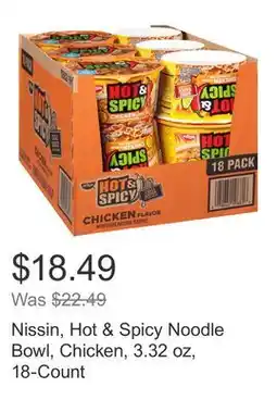 Costco Nissin, Hot & Spicy Noodle Bowl, Chicken, 3.32 oz, 18-Count offer