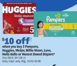 Meijer Pampers, Huggies, Meijer, Millie Moon, Luvs, Hello Bello or Honest Boxed Diapers offer