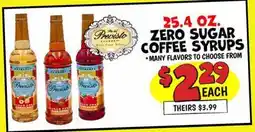 Ollie's Previsto ZERO SUGAR COFFEE SYRUPS offer