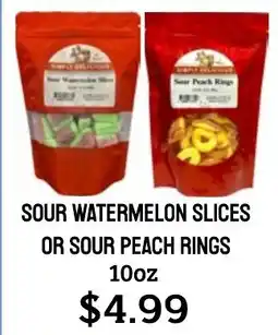 Seven Mile Market Simply Delicious sour watermelon slices or sour peach rings offer