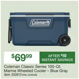 BJ’s Coleman Classic Series 100-Qt. Marine Wheeled Cooler – Blue Gray offer