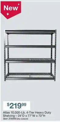 BJ’s Atlas 10,000-Lb. 4-Tier Heavy Duty Shelving – 24D x 77W x 72H offer