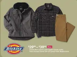 BJ’s Dickies Men's Sherpa-Lined Hooded Canvas Jacket, Fleece Bonded Flannel Shirt OR Canvas Pants offer