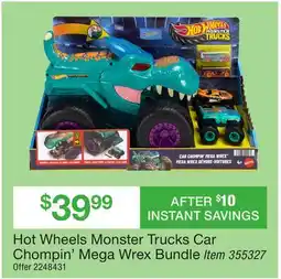 BJ’s Hot Wheels Monster Trucks Car Chompin' Mega Wrex Bundle offer
