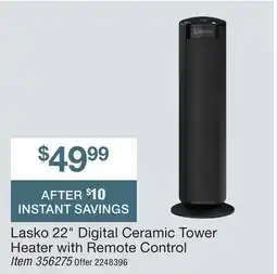 BJ’s Lasko 22 Digital Ceramic Tower Heater with Remote Control offer