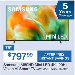 BJ’s Samsung 75 M80HD Mini LED 4K 120Hz Vision AI Smart TV offer