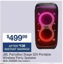 BJ’s JBL PartyBox Stage 320 Portable Wireless Party Speaker offer