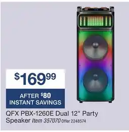 BJ’s QFX PBX-1260E Dual 12 Party Speaker offer