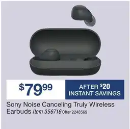 BJ’s Sony Noise Canceling Truly Wireless Earbuds offer