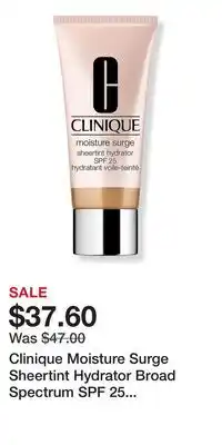 Ulta Beauty Clinique Moisture Surge Sheertint Hydrator Broad Spectrum SPF 25 Tinted Moisturizer offer