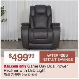 BJ’s Game Day Dual Power Recliner with LED Light offer