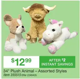 BJ’s 34 Plush Animal - Assorted Styles offer