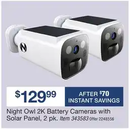 BJ’s Night Owl 2K Battery Cameras with Solar Panel, 2 pk offer