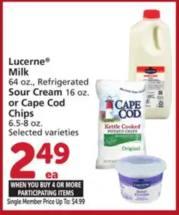 Albertsons Lucerne Milk 64 oz., Refrigerated Sour Cream 16 oz. or Cape Cod Chips 6.5-8 oz offer