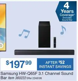BJ’s Samsung HW-Q65F 3.1 Channel Sound Bar offer