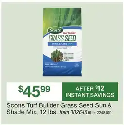 BJ’s Scotts Turf Builder Grass Seed Sun & Shade Mix, 12 lbs offer