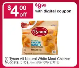 BJ’s Tyson All Natural White Meat Chicken Nuggets, 5 lbs offer
