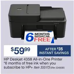 BJ’s HP Deskjet 4358 All-in-One Printer offer