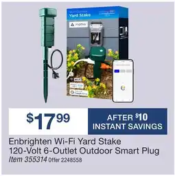BJ’s Enbrighten Wi-Fi Yard Stake 120-Volt 6-Outlet Outdoor Smart Plug offer