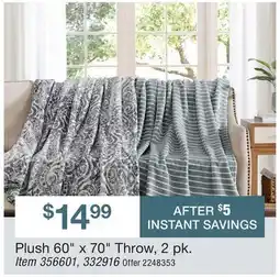 BJ’s Plush 60 x 70 Throw, 2 pk offer