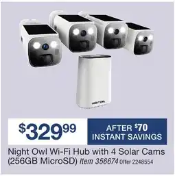 BJ’s Night Owl Wi-Fi Hub with 4 Solar Cams (256GB MicroSD) offer