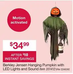 BJ’s Berkley Jensen Hanging Pumpkin with LED Lights and Sound offer