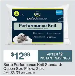 BJ’s Serta Performance Knit Standard/ Queen Size Pillow, 2 pk offer