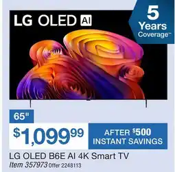 BJ’s LG 65 OLED B6E AI 4K Smart TV offer