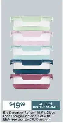 BJ’s Ello Duroglass Refresh 10-Pc. Glass Food Storage Container Set with BPA-Free Lids offer