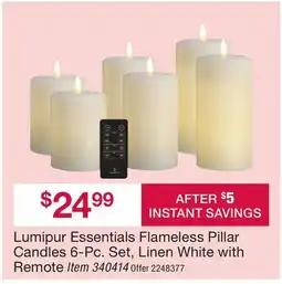 BJ’s Lumipur Essentials Flameless Pillar Candles 6-Pc. Set, Linen White with Remote offer