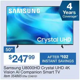 BJ’s Samsung 50 U8000HD Crystal UHD 4K Vision AI Companion Smart TV offer