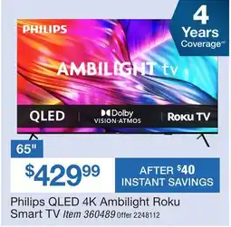 BJ’s Philips QLED 4K Ambilight Roku Smart TV offer