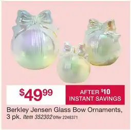 BJ’s Berkley Jensen Glass Bow Ornaments, 3 pk offer