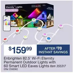 BJ’s Enbrighten 82.5' Wi-Fi Eternity Permanent Outdoor Lights with 60 Smart LED Eaves Lights offer