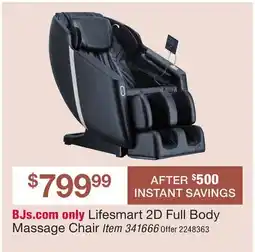 BJ’s Lifesmart 2D Full Body Massage Chair offer