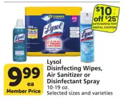 Albertsons Lysol Disinfecting Wipes, Air Sanitizer or Disinfectant Spray offer