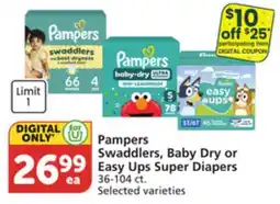Albertsons Pampers Swaddlers, Baby Dry or Easy Ups Super Diapers offer