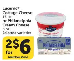 Albertsons Lucerne Cottage Cheese 16 oz. or Philadelphia Cream Cheese 8 oz offer