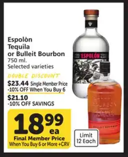 Albertsons Espolón Tequila or Bulleit Bourbon offer