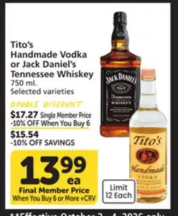 Albertsons Tito's Handmade Vodka or Jack Daniel's Tennessee Whiskey offer