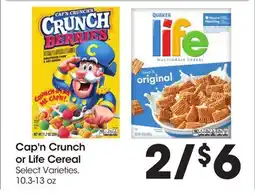 Food 4 Less Cap'N Crunch or Life Cereal offer