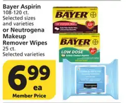 Albertsons Bayer Aspirin 108-120 ct.or Neutrogena Makeup Remover Wipes 25 ct offer
