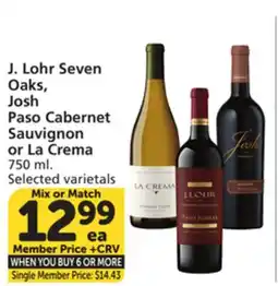 Albertsons J. Lohr Seven Oaks, Josh Paso Cabernet Sauvignon or La Crema offer