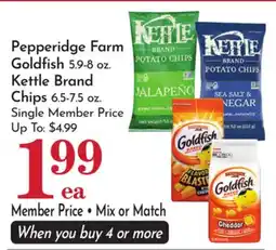 Pavilions Pepperidge Farm Goldfish 5.9-8 oz. Kettle Brand Chips 6.5-7.5 oz offer