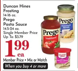 Pavilions Duncan Hines Frosting 14-16 oz. Prego Pasta Sauce 14.5-24 oz offer
