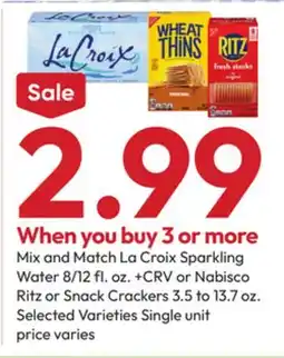 Stater Bros La Croix Sparkling Water 8/12 fl. oz. or Nabisco Ritz or Snack Crackers 3.5 to 13.7 oz offer