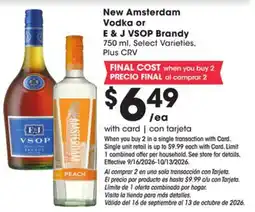 Ralphs New Amsterdam Vodka or E & J VSOP Brandy offer