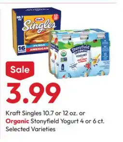 Stater Bros Kraft Singles 10.7 or 12 oz. or Organic Stonyfield Yogurt 4 or 6 ct offer
