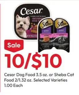 Stater Bros Cesar Dog Food 3.5 oz. or Sheba Cat Food 2/1.32 oz offer