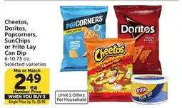 Vons Cheetos, Doritos, Popcorners, Sun Chips or Frito Lay Can Dip offer